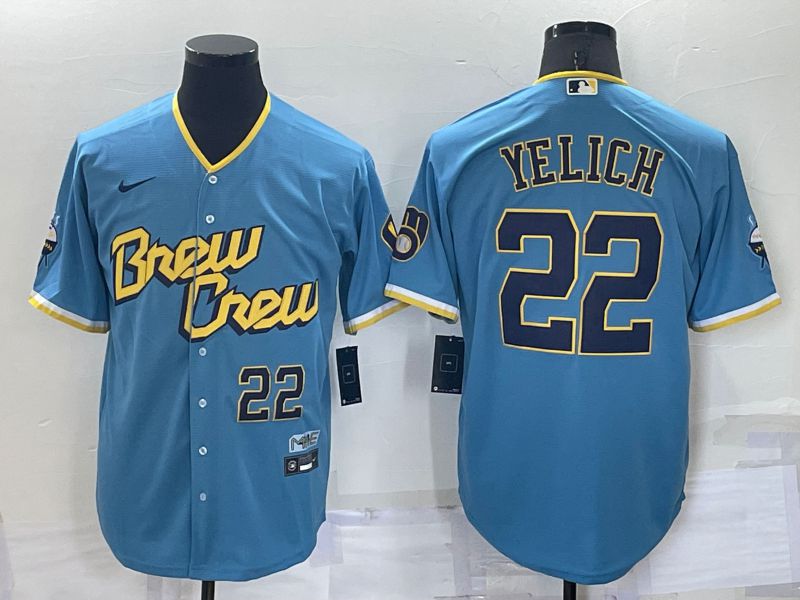 Men Milwaukee Brewers #22 Yelich Blue City Edition Game Nike 2022 MLB Jerseys